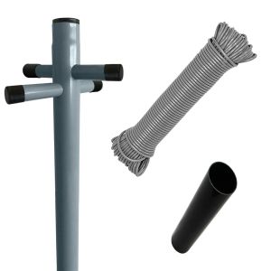  2.4 Metre Heavy Duty Clothes Post Washing Line Pole Grey Powder Coated with Ground Socket